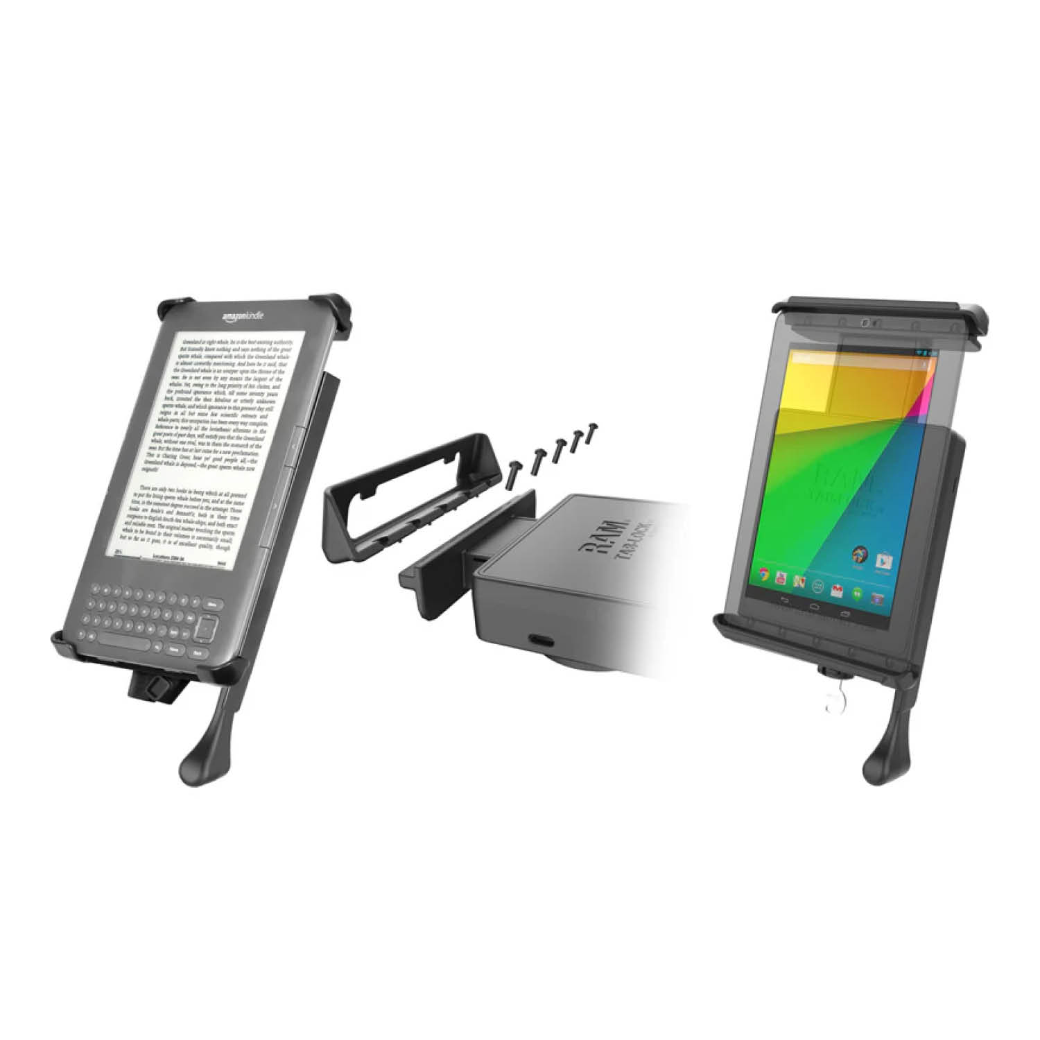 RAM Mounts Tab-Lock (abschließbar) Universal Halteschale für bis zu 7 Zoll Tablets (mit/ohne Schutzhüllen) - AMPS-Aufnahme, Schrauben-Set