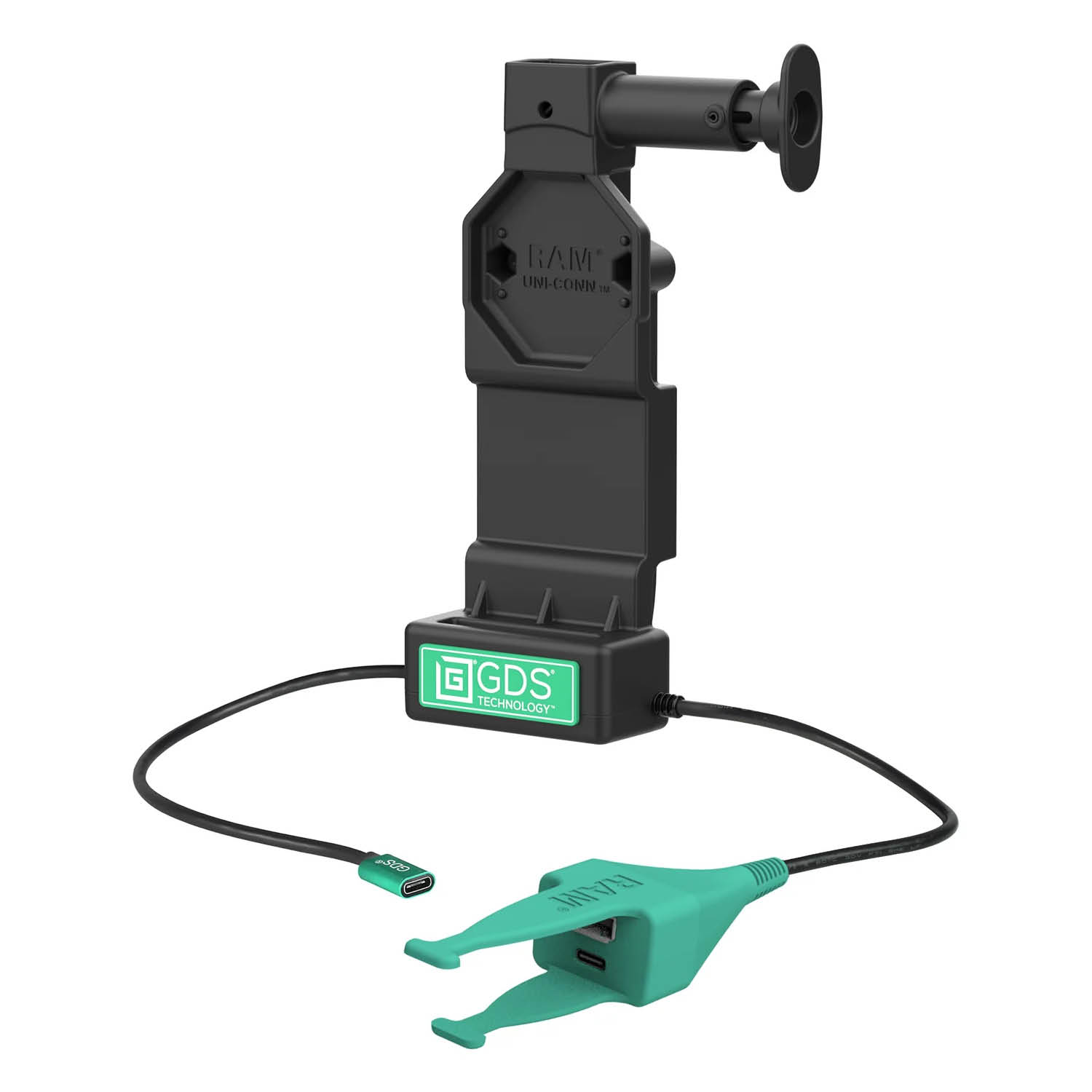 RAM Mounts GDS Uni-Conn Ladedock mit Entriegelungsknopf - 2-Loch AMPS - USB-C & USB-C/A-Anschluss - Schrauben-Set