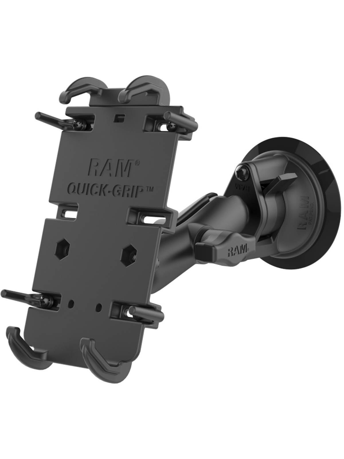 RAM Mounts Quick-Grip Universal Saugfuss-Halterung für elektronische Geräte - B-Kugel (1 Zoll), mittlerer Verbindungsarm