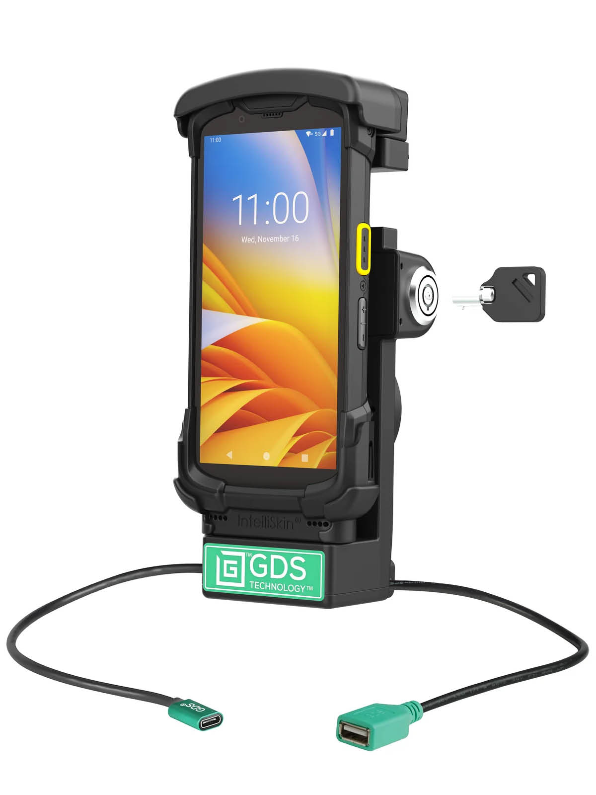 RAM Mounts GDS Halteschale (Schlüsselverriegelung) für Zebra TC73 & TC78 in IntelliSkin Schutzhülle - USB-C & USB-A-Anschluss