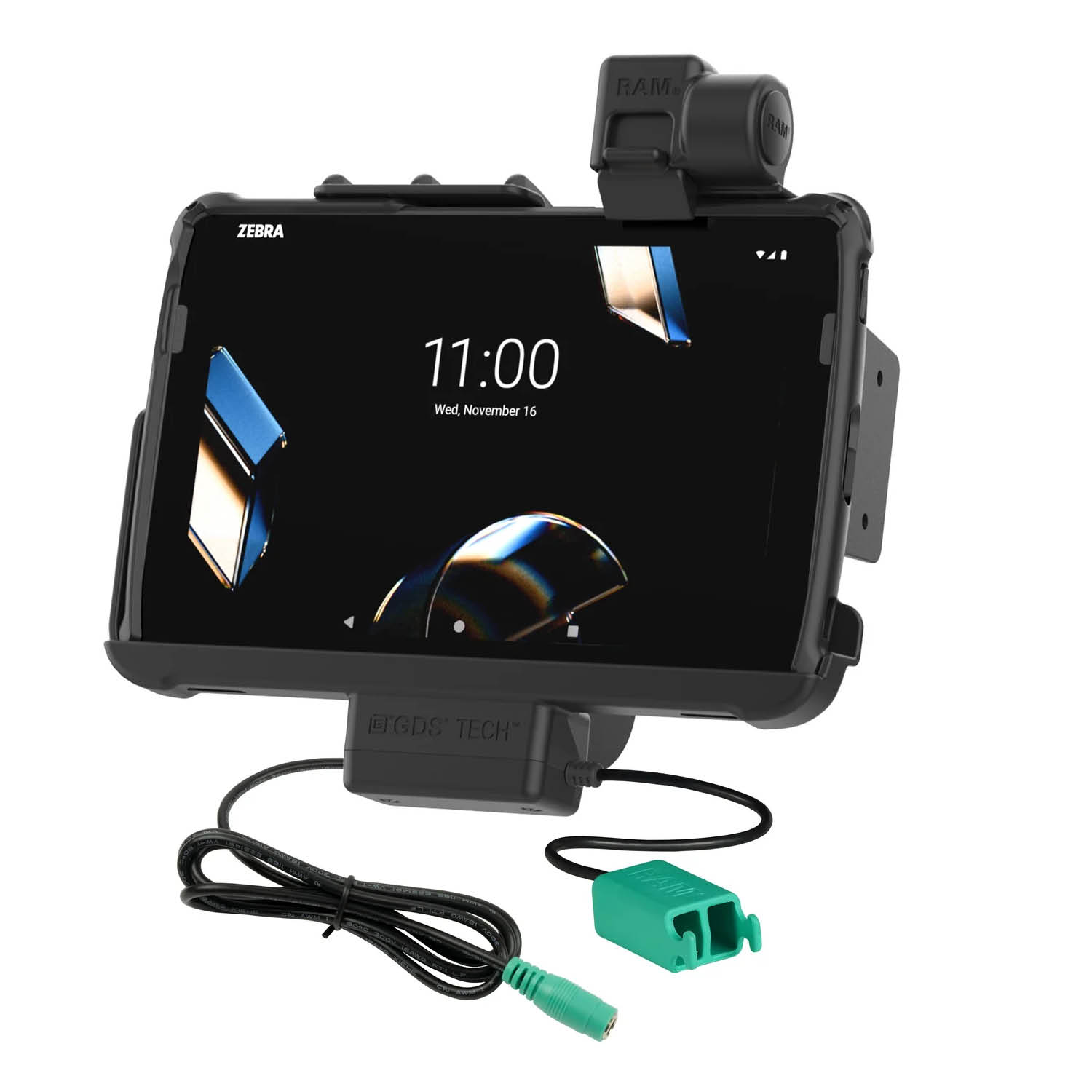 RAM Mounts Form-Fit Holder for Zebra ET401 (10") Tablets - In RAM Skin/Rugged Boot - 5.5mm DC Power & Dual USB-A Connector