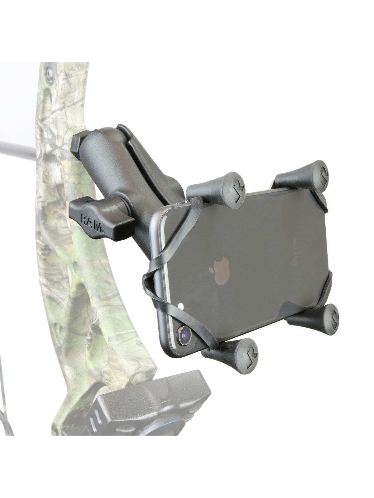 RAM Mounts Smartphone-Halterung für Sportbogen - B-Kugel (1 Zoll), Tough-Ball (5/16-24x0,375 Zoll Gewindestift), mittlerer Verbindungsarm, X-Grip Halteklammer