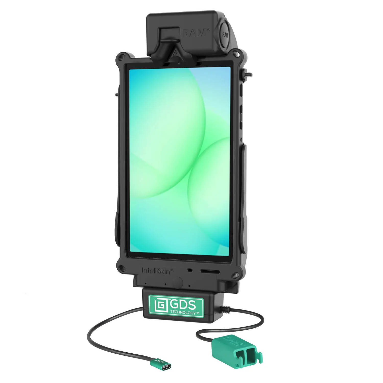 RAM Mounts GDS Tough-Dock Halteschale (Schnappverschluss) für Samsung Tab A9 & A11 - in IntelliSkin Next Gen Schutzhülle - USB-C & Dual USB-A-Anschluss