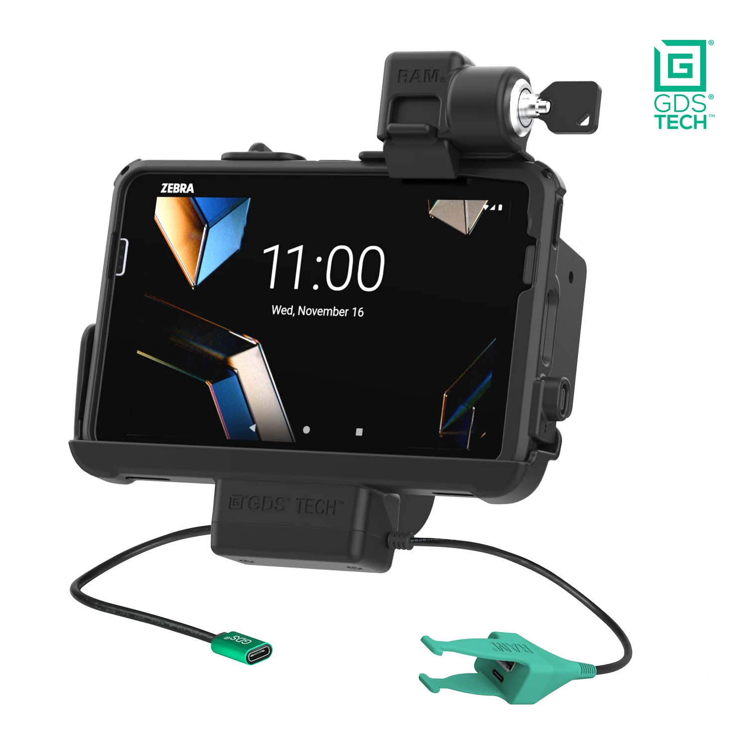 RAM Mounts GDS Holder (Latch) for Zebra ET401, ET40 & ET45 (8") Tablets in IntelliSkin Protective Sleeve - USB-C & USB-A/RJ45 Connector