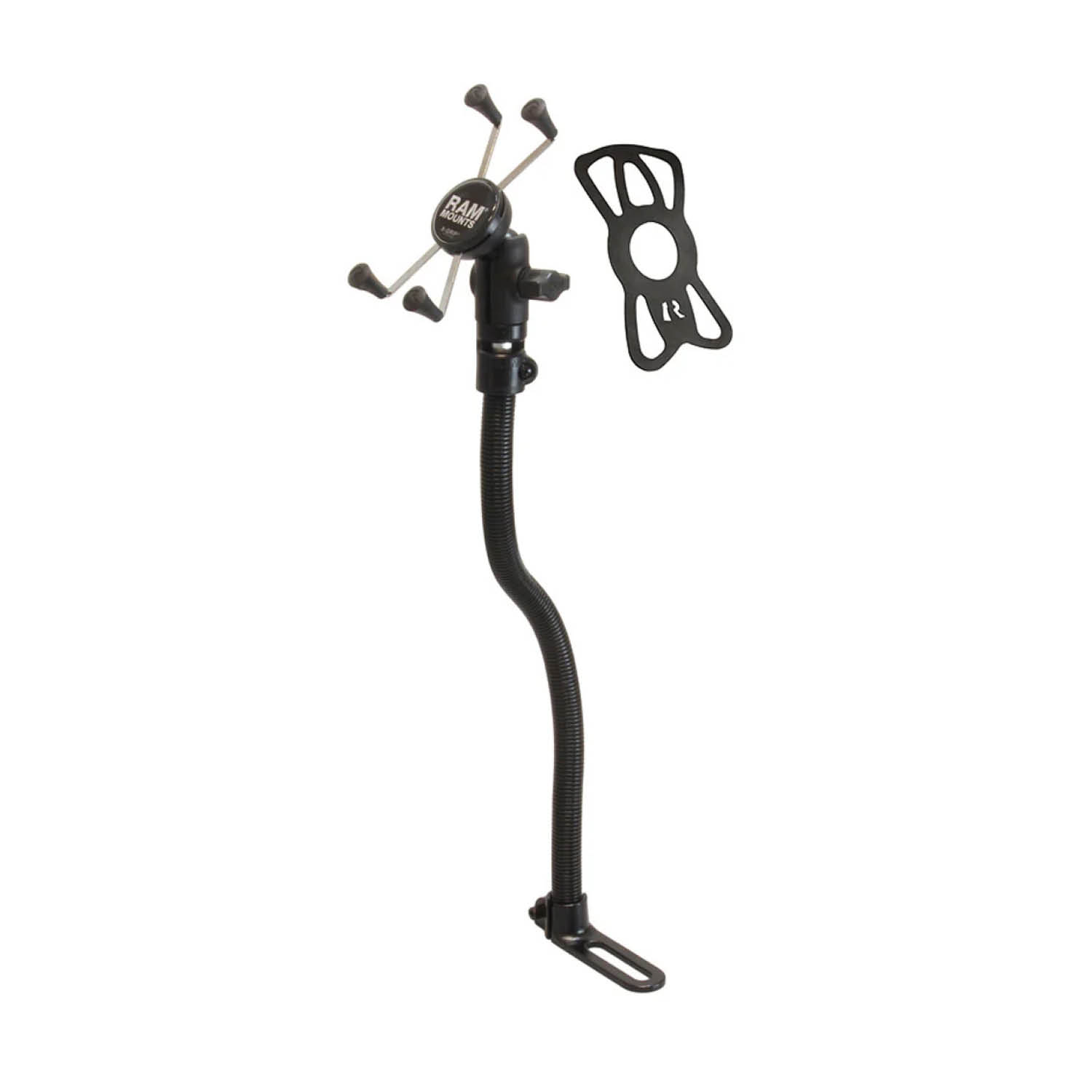 RAM Mounts X-Grip Schwanenhals-Halterung für Smartphones - Bis 114,3 mm Breite - 18 Zoll Aluminium Schwanenhals - Pod-Basis (Fahrzeugsitz - Ohne Bohren) - B-Kugel (1 Zoll) - Schrauben-Set
