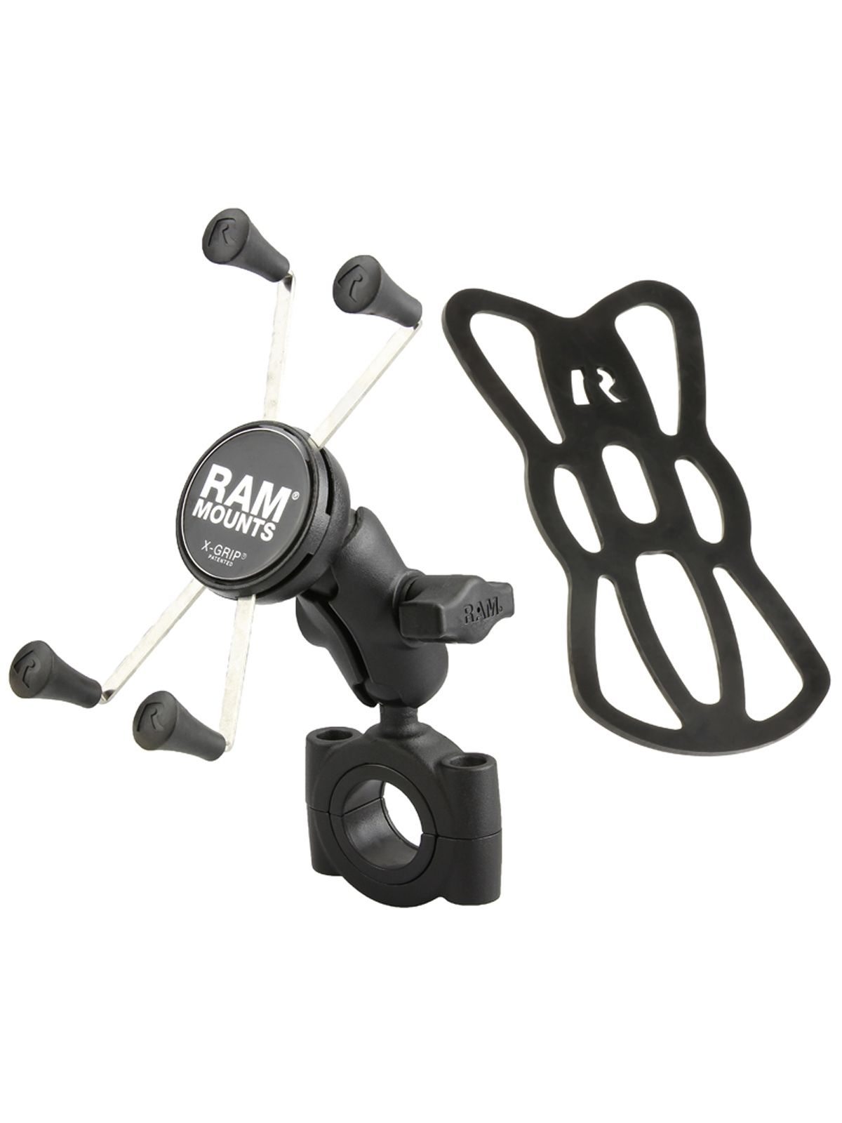 RAM Mounts X-Grip Motorrad-Halterung für Smartphones bis 114,3 mm Breite - B-Kugel (1 Zoll), Torque-Schraubklemme (Durchmesser 28,6-38,1 mm), kurzer Verbindungsarm