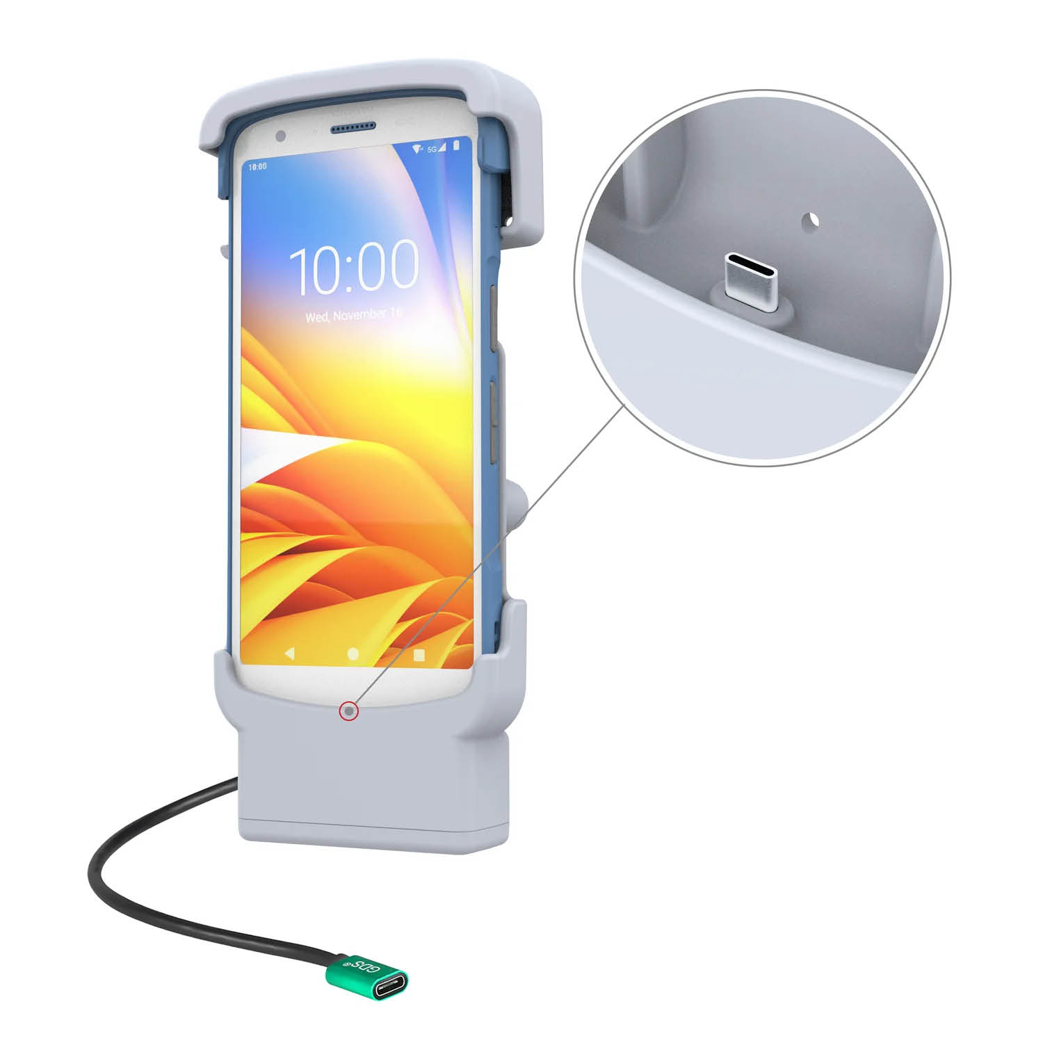 RAM Mounts Form-Fit Holder for Zebra HC20 & HC50 - USB-C Power Supply - Gray