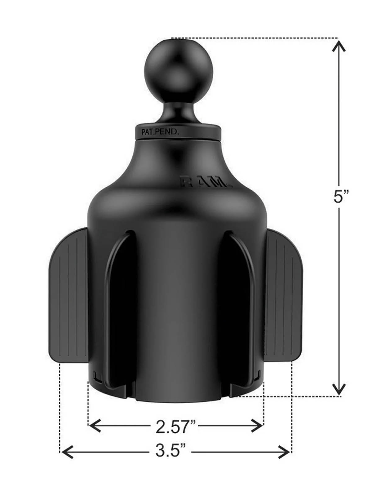 RAM Mounts Fahrzeug-Halterung mit Quick-Grip XL Halteklammer für Smartphones - B-Kugel (1 Zoll), Basis für Getränkehalter, mittlerer Verbindungsarm