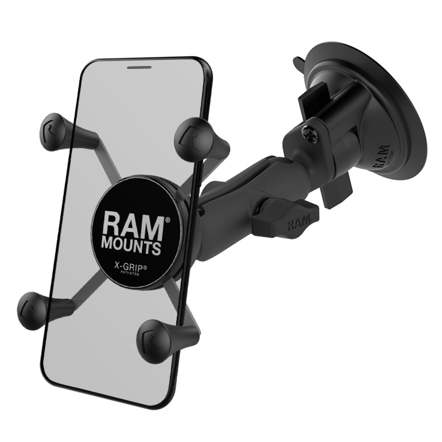 RAM Mounts Verbundstoff Saugfuss-Halterung mit X-Grip Halteklammer für Smartphones bis 82,6 mm Breite - B-Kugel (1 Zoll), mittlerer Verbindungsarm (ca. 90 mm)