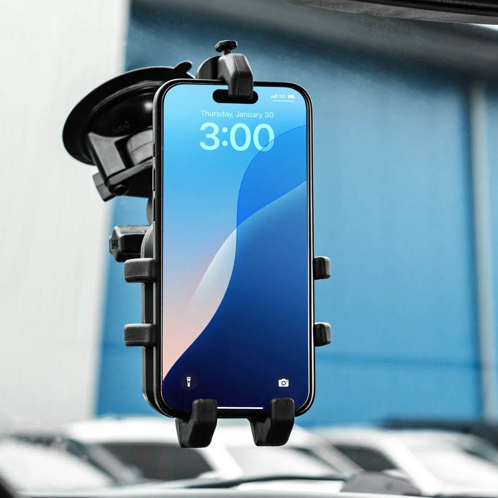 RAM Mounts Quick-Grip™ Pro Universal Halteschale für Smartphones inkl. Trapez-Basisplatte - B-Kugel (1 Zoll), MagSafe kompatibel