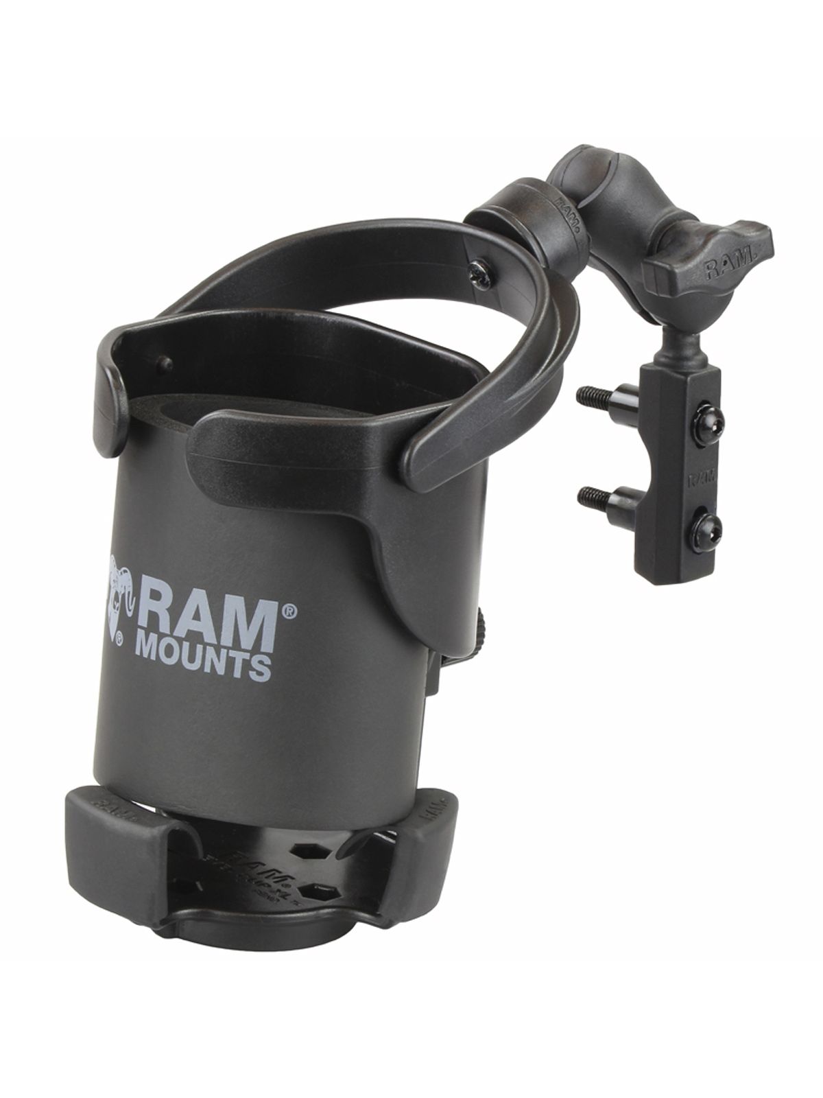 RAM Mounts Motorrad-Getränkehalterung Level Cup XL (kurz) - mit Basisbefestigung für Lenker/Bremse/Kupplung, B-Kugel (1 Zoll)
