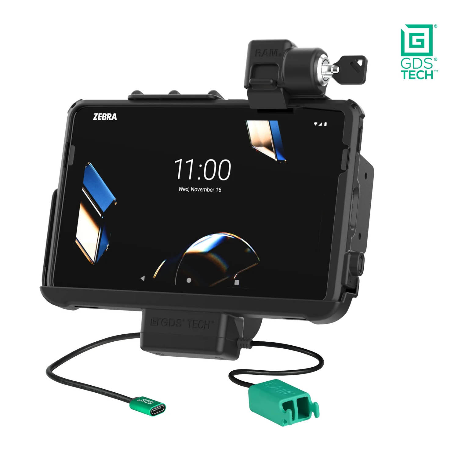 RAM Mounts GDS Form-Fit Holder (Key-Locking) for Zebra ET401,ET40 & ET45 (10") Tablets in IntelliSkin Protective Sleeve - USB-C & Dual USB-A Supply