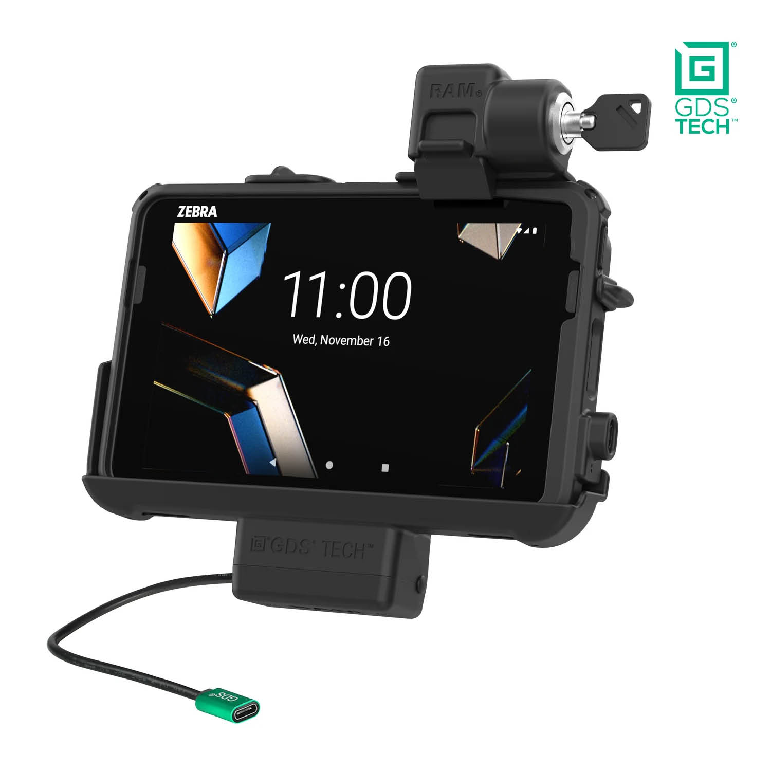 RAM Mounts GDS Thin-Dock (Key-locking) for Zebra ET401 & ET4x (8") Tablets in IntelliSkin protective sleeve - USB-C Power Supply