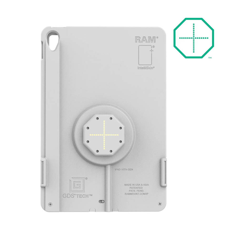 RAM Mounts IntelliSkin Thin-Case Ladeschutzhülle für Apple iPad 10 & 11 Gen. (A16) - GDS-Technologie, Rückseitige Pogo-Pads, USB-C-Anschluss (Extern), hellgrau