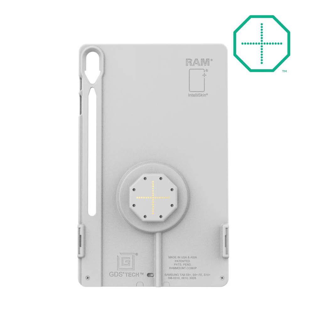 RAM Mounts IntelliSkin Thin-Case Ladeschutzhülle für Samsung Galaxy Tab S9 FE+/S9+/S10+ - Rückseitige Pogo-Pads, Externer USB-C Anschluss, GDS-Technologie, hellgrau