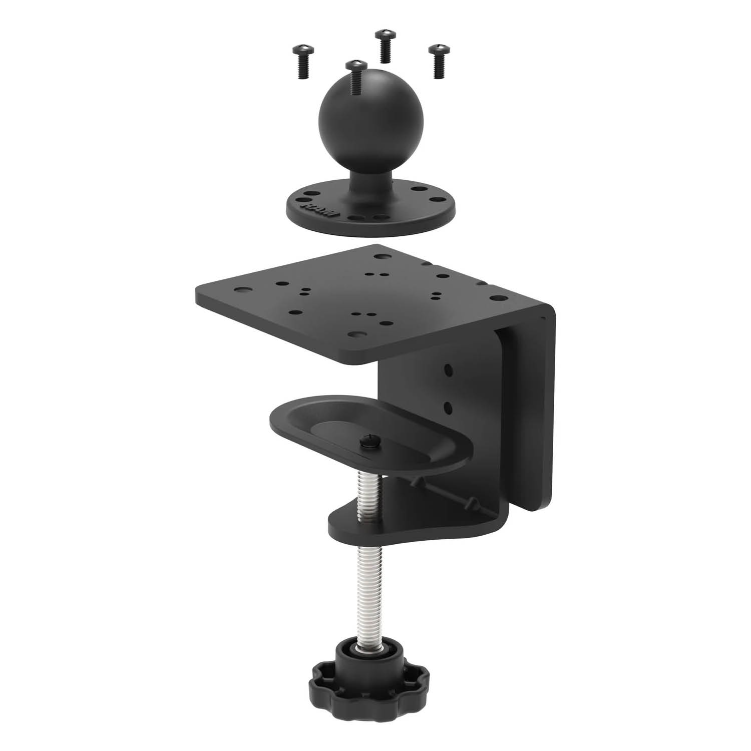 RAM Mounts Schraub-Klemme mit runder C-Kugel (1,5 Zoll) Basisplatte - Klemmbereich 0-101,6 mm, 4-Loch AMPS