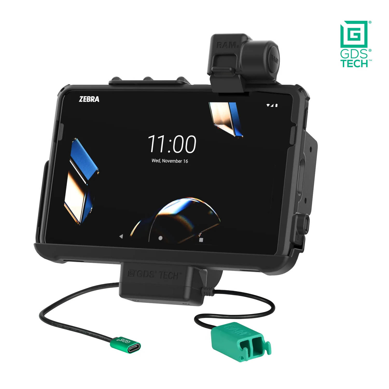 RAM Mounts GDS Form-Fit Holder (Latch) for Zebra ET401, ET40 & ET45 (10") Tablets in IntelliSkin Protective Sleeve - USB-C & Dual USB-A Connector