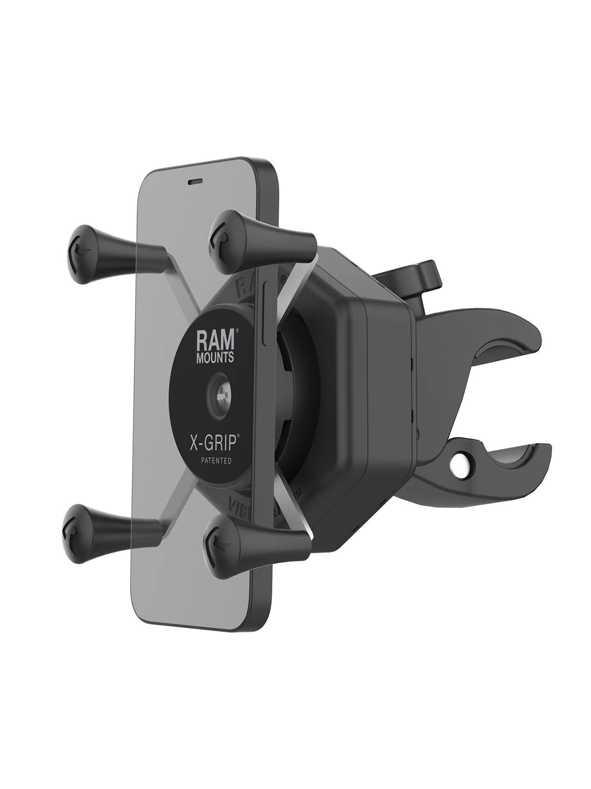 RAM Mounts X-Grip Halterung für Smartphones bis 82,6 mm Breite mit Vibe-Safe Adapter und kleiner ToughClaw (Durchmesser 15,9-29,0 mm)