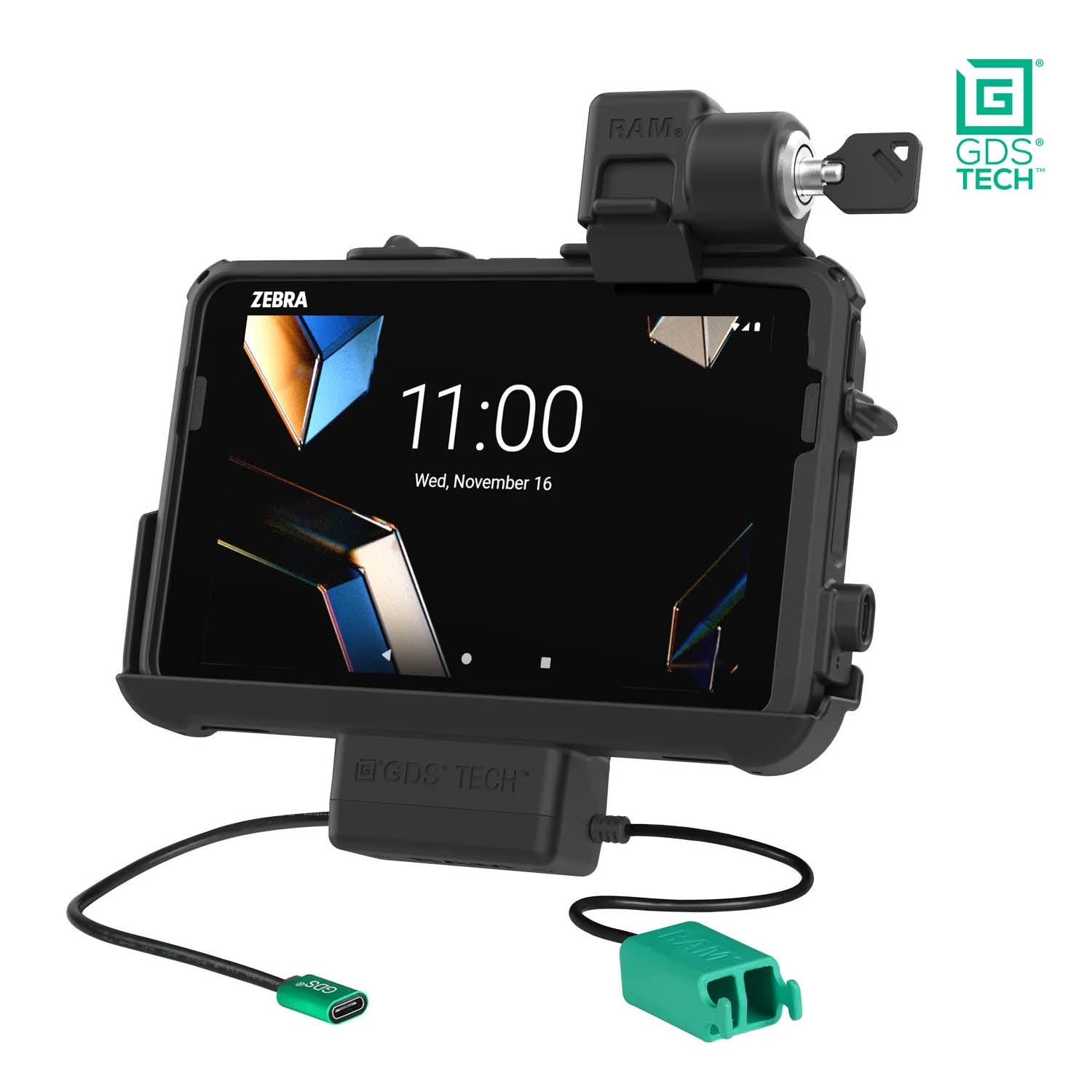 RAM Mounts GDS Thin-Dock (Key-locking) for Zebra ET401 & ET4x (8") Tablets in IntelliSkin protective sleeve - USB-C & Dual USB-A Connector