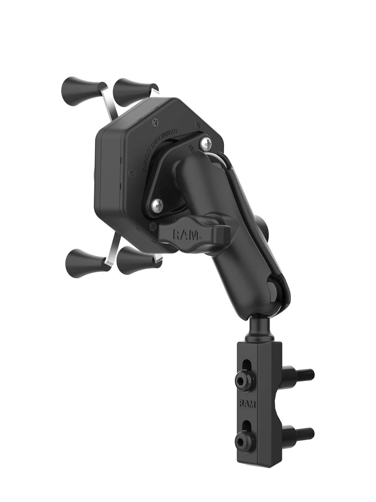 RAM Mounts X-Grip Motorrad-Halterung für Smartphones bis 82,6 mm Breite mit Vibe-Safe Adapter - B-Kugel (1 Zoll), mittlerer Verbindungsarm