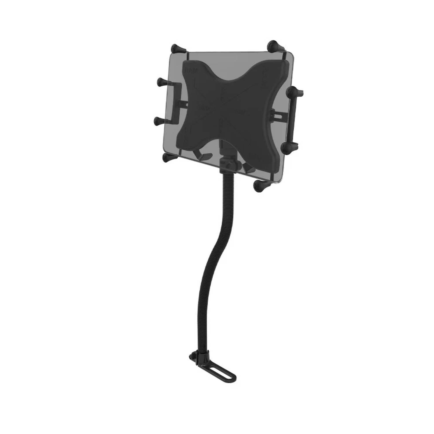 RAM Mounts X-Grip Schwanenhals-Halterung für 12-13 Zoll Tablets - Runde Basiskugel - 18 Zoll Aluminium Schwanenhals - Pod-Basis (Fahrzeugsitz - Ohne Bohren) - B-Kugel (1 Zoll) - Schrauben-Set