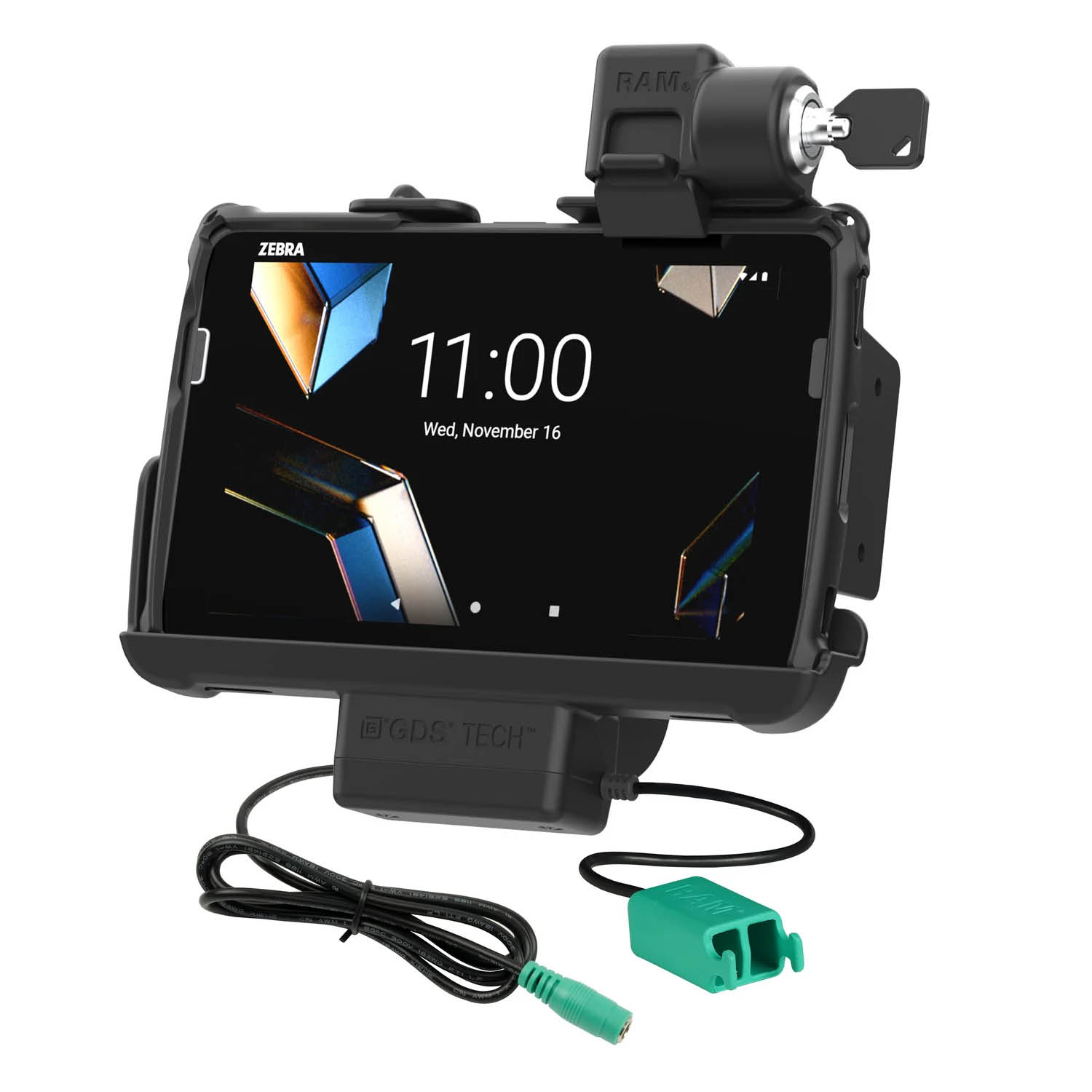 RAM Mounts Form-Fit Holder (Key-Locking) for Zebra ET401, ET40 & ET45 (8“) Tablets - In Rugged Boot/RAM Skin (ET401) - 5.5mm DC Power Supply & Dual USB-A Connector