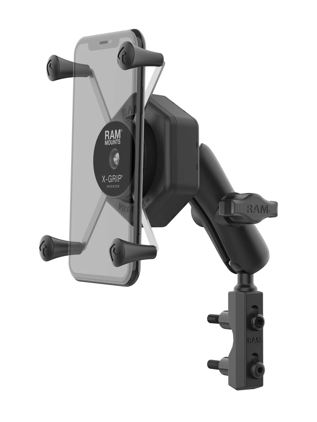 RAM Mounts X-Grip Motorrad-Halterung für Smartphones bis 114,3 mm Breite mit Vibe-Safe Adapter - B-Kugel (1 Zoll), mittlerer Verbindungsarm