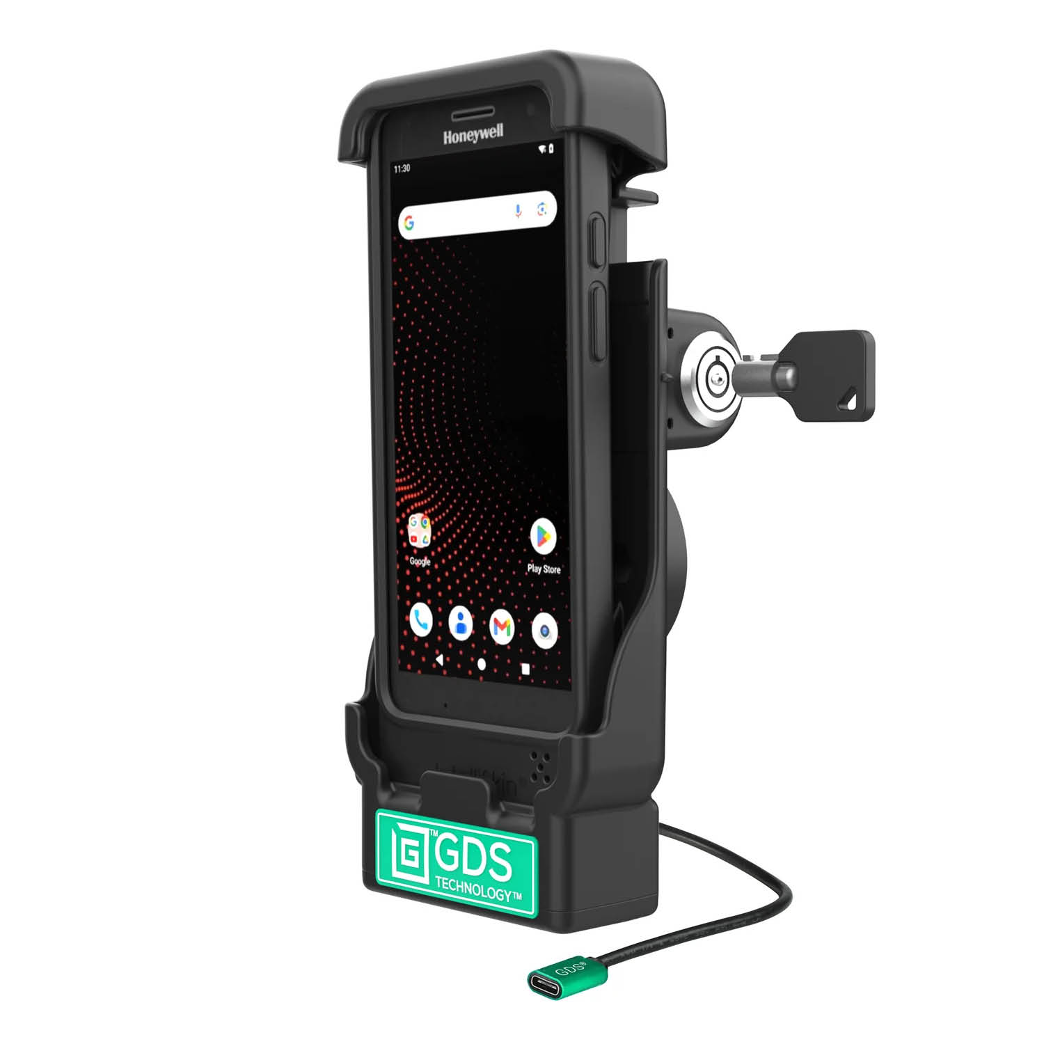 RAM Mounts GDS Powered Locking Vehicle Dock for Honeywell CT37 (in IntelliSkin Protective Sleeve) - USB-C Power Supply - 2-Hole AMPS - GDS Technology