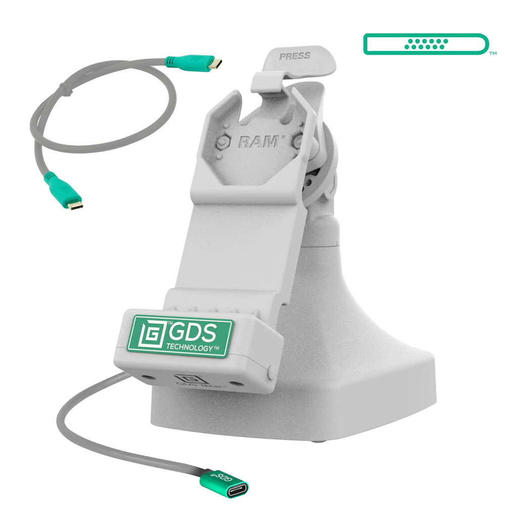 RAM Mounts GDS Uni-Conn Stand-Dockingstation - Dreh- & Schwenkbar - USB-C-Anschluss - Hellgrau