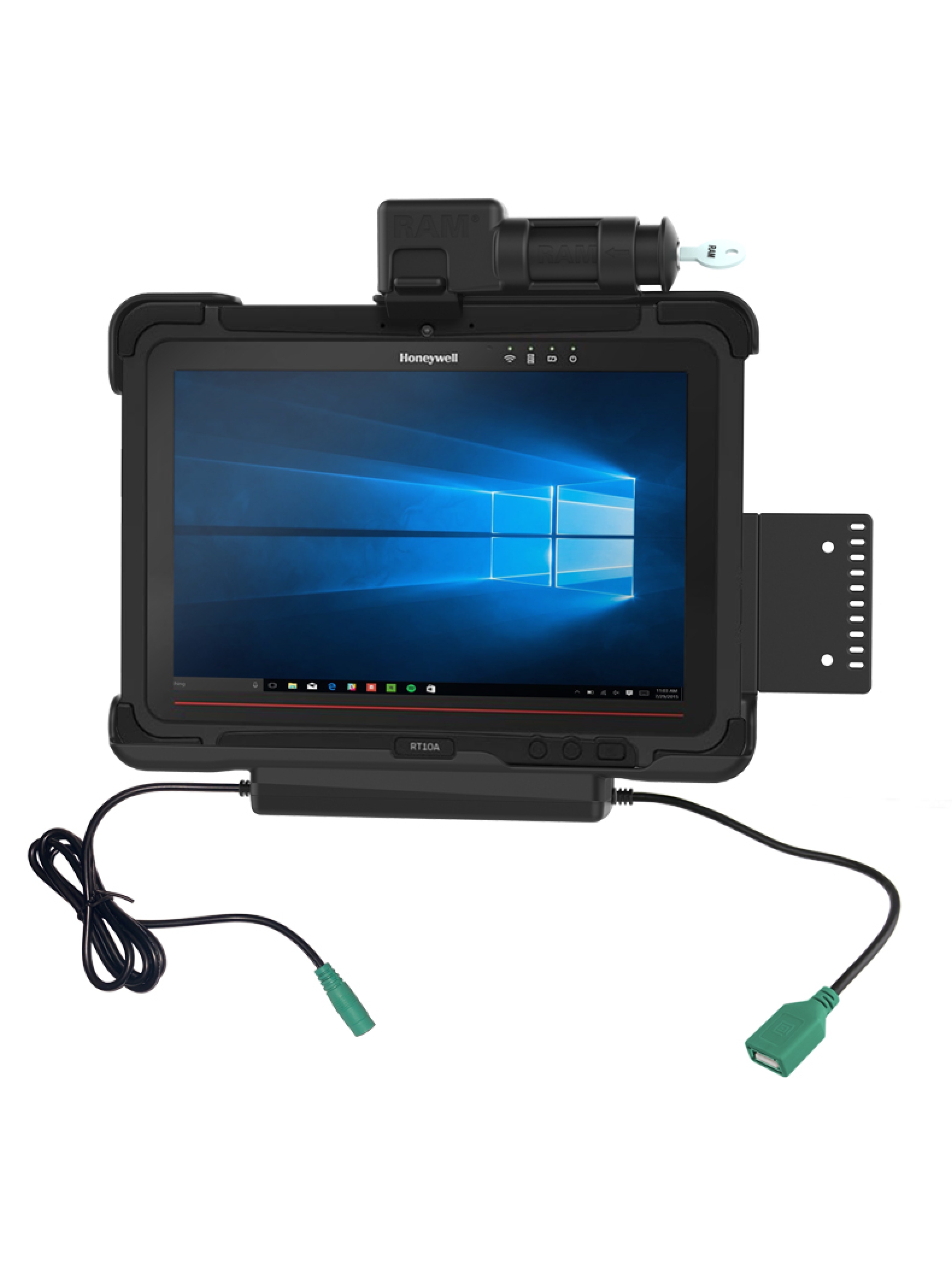 RAM Mounts Form-Fit Halteschale für Honeywell RT10 Tablets - abschließbar (Schlüssel), Strom-/Datenanbindung, USB-A, VESA-75x75-Aufnahme