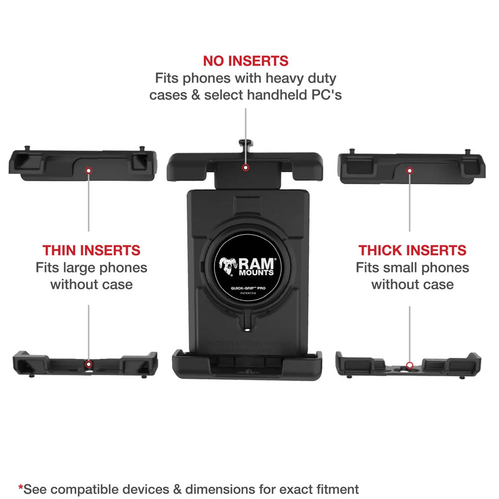 RAM Mounts Quick-Grip™ Pro XL Universal Lenker-/Rohr-Halterung mit Vibrationsdämpfung - B-Kugel (1 Zoll), Schraub-Klemme (12,7-31,8 mm), kurzer Verbindungsarm, MagSafe kompatibel