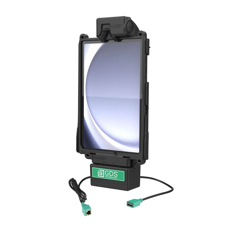 RAM Mounts GDS Tough-Dock Halteschale (Schnappverschluss) für Samsung Tab A9+ in IntelliSkin Next Gen Schutzhülle - USB-A-/PoE-Anschluss, 4-Loch AMPS