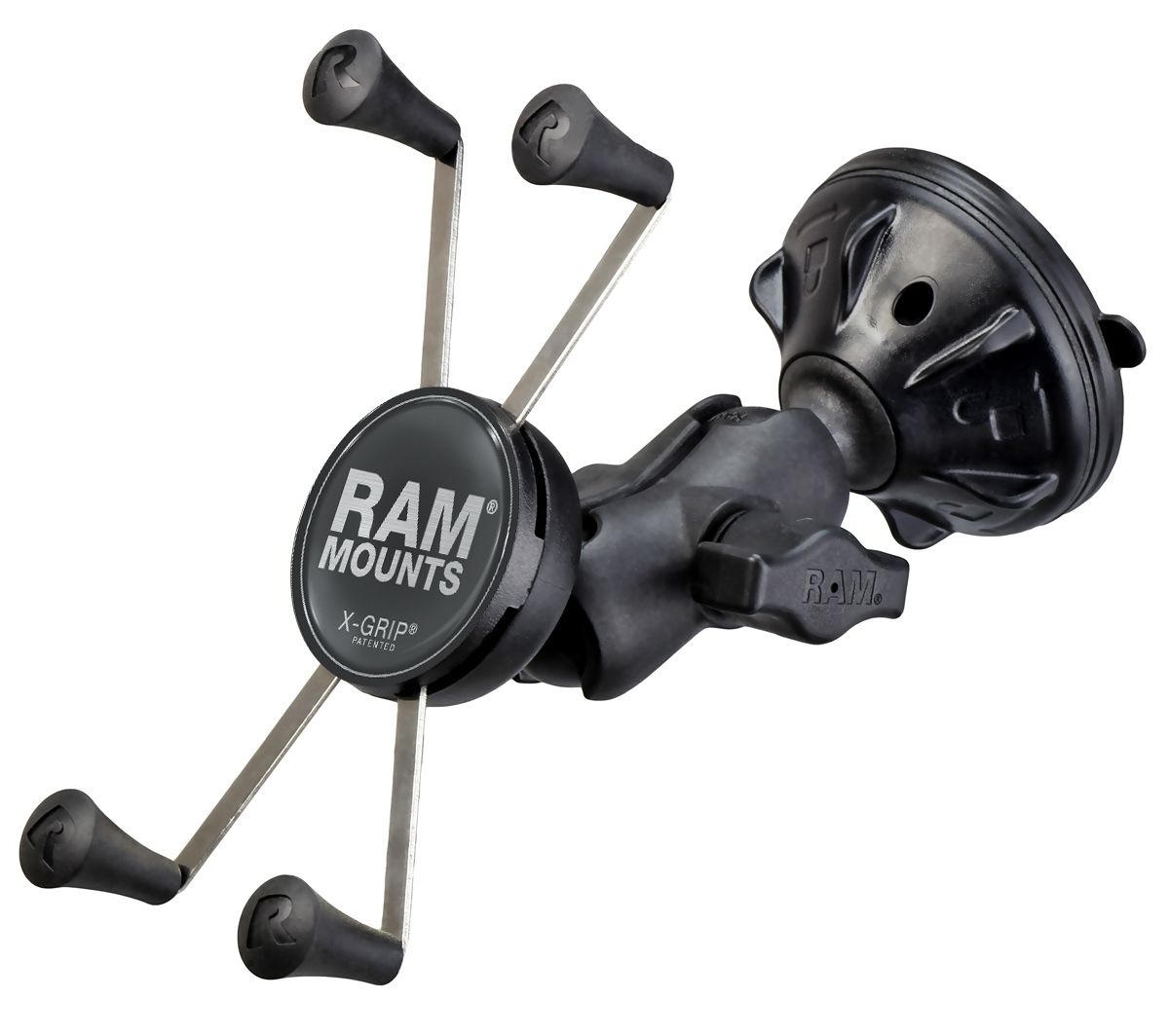RAM Mounts Verbundstoff Saugfuss-Halterung mit X-Grip Halteklammer für Smartphones bis 114,3 mm Breite - B-Kugel (1 Zoll), kurzer Verbindungsarm (ca. 60 mm)