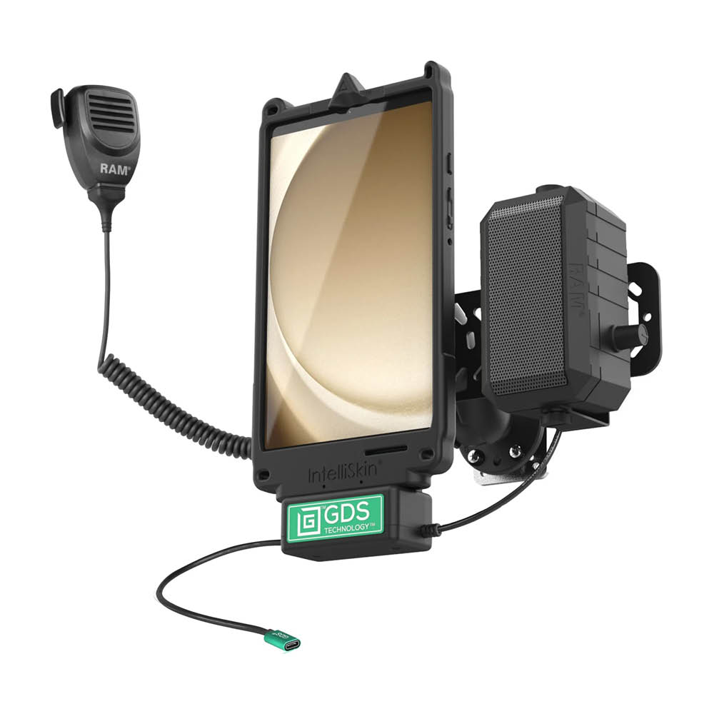 RAM Mounts GDS Uni-Conn PTT Fahrzeug-Kit für Samsung Tab A9 - C-Kugel (1,5 Zoll), USB-C-Anschluss