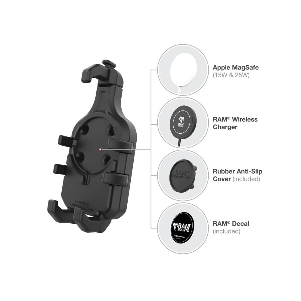 RAM Mounts Quick-Grip Pro Motorrad-Halterung für Smartphones - B-Kugel (1 Zoll), Lenkerkopf-Basis, kurzer Verbindungsarm