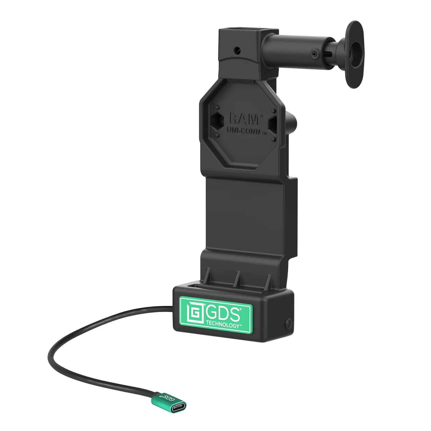 RAM Mounts GDS Uni-Conn Ladedock mit Entriegelungsknopf - 2-Loch AMPS - USB-C-Anschluss - Schrauben-Set