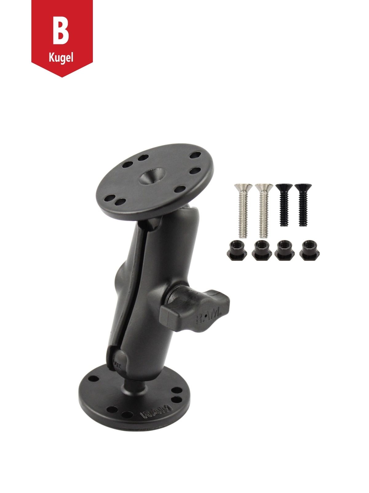 RAM Mounts Marine-Set Garmin 7200 - B-Kugel (1 Zoll), 2x runde Basisplatten (AMPS), mittlerer Verbindungsarm, Schrauben-Set
