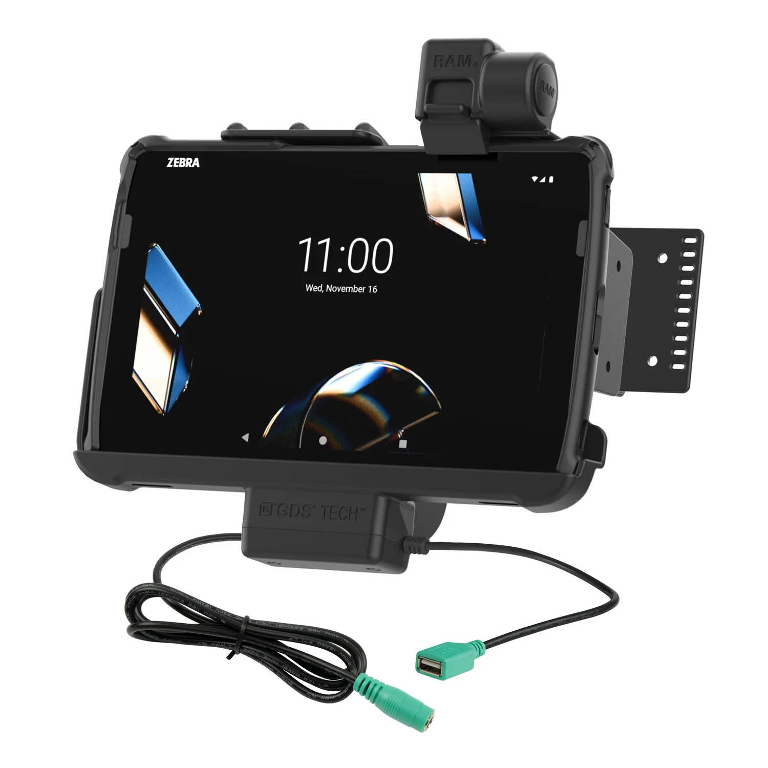 RAM Mounts Form-Fit Holder (Latch) for Zebra ET401, ET40 & ET45 (10“) Tablets - In RAM Skin/Rugged Boot - 5.5mm DC & USB-A Connector