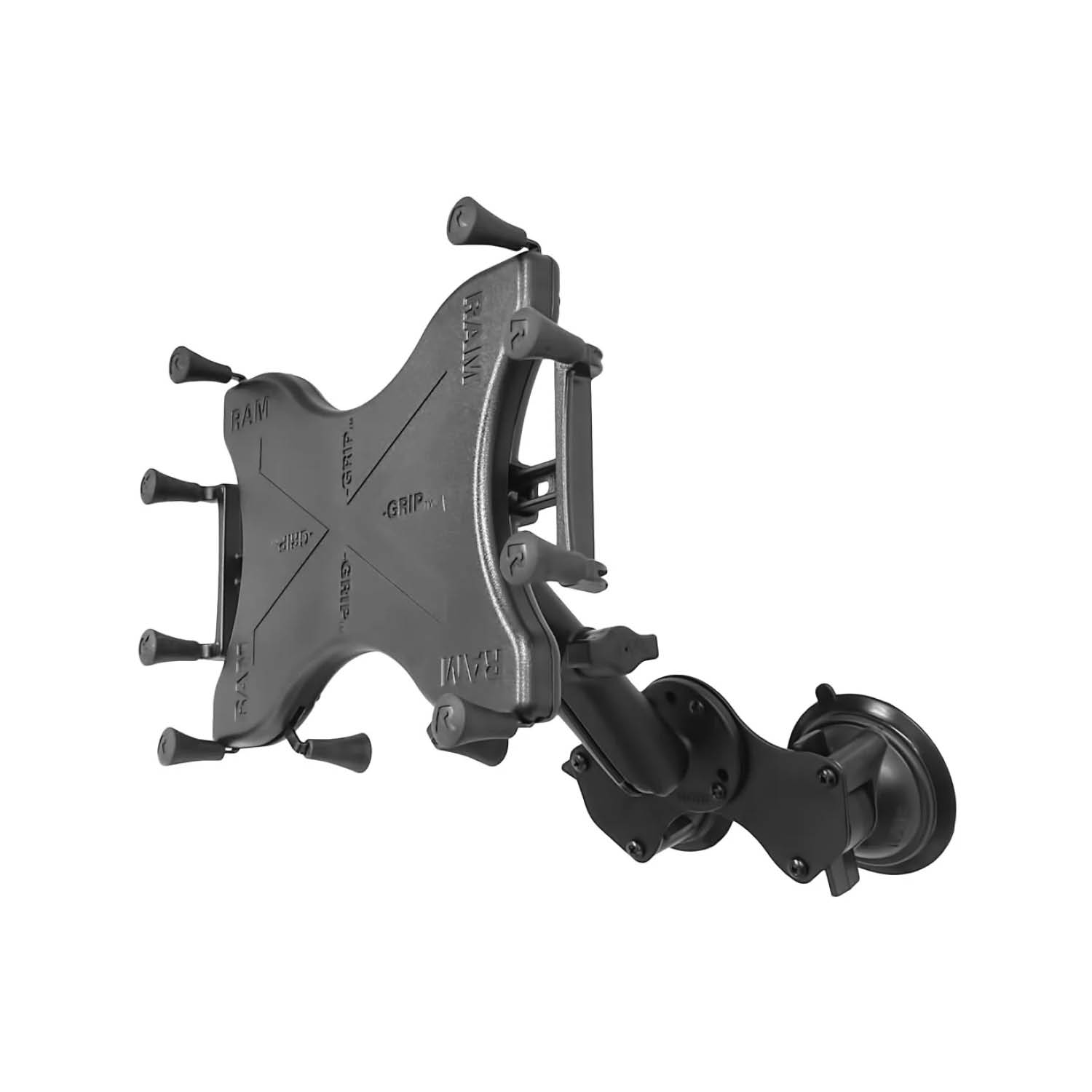 RAM Mounts X-Grip Doppel-Saugfuß-Halterung für 9-11 Zoll Tablets - Runde Basiskugel - Langer Verbindungsarm - Saugfuß mit runder Basiskugel - B-Kugel (1 Zoll) - Schrauben-Set