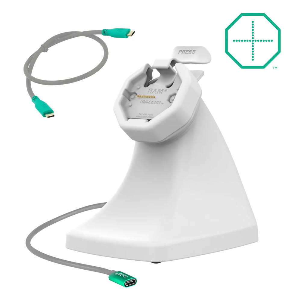 RAM Mounts GDS Uni-Conn Snap-In Stand-Dockingstation - Rückseitige Pogo-Pins - USB-C-Anschluss - Hellgrau