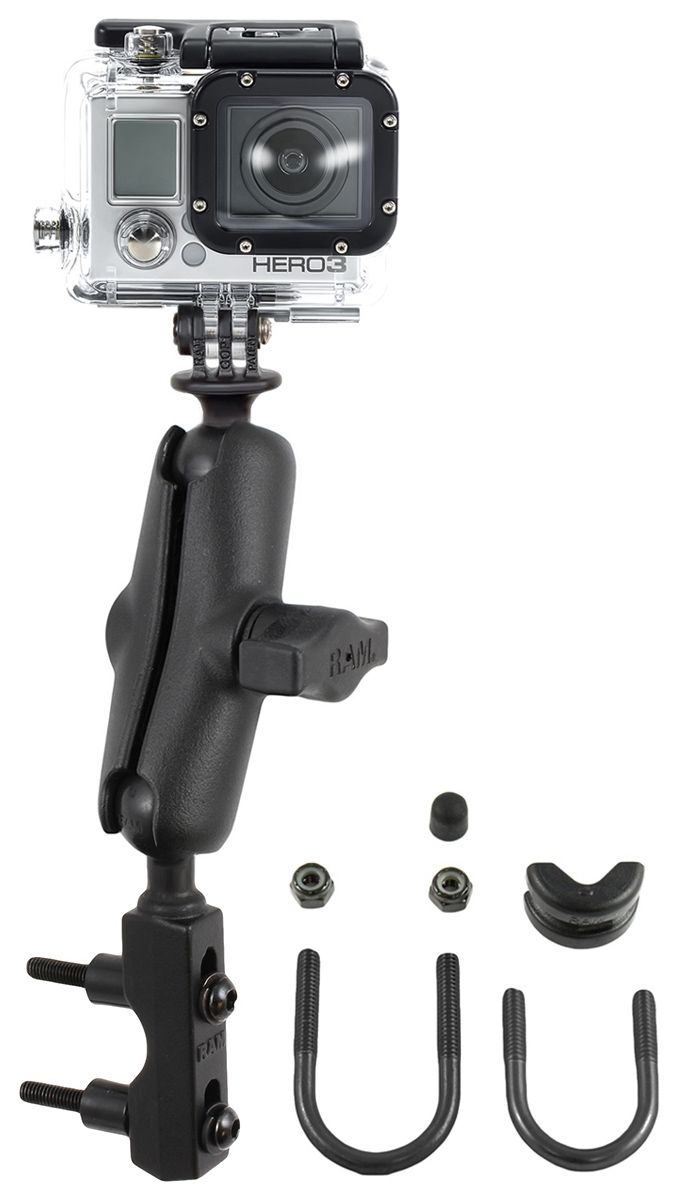 RAM Mounts GoPro Motorrad-Kamerahalterung - mit Basisbefestigung für Lenker/Bremse/Kupplung, B-Kugel (1 Zoll), im Polybeutel
