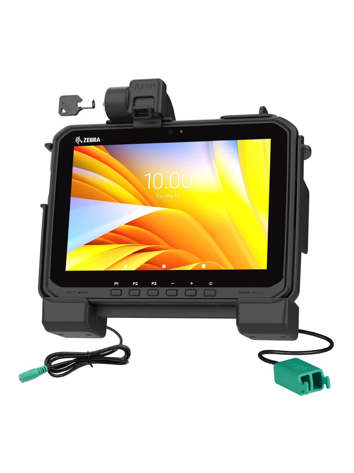 RAM Mounts Form-Fit Holder (Key-Locking) for Zebra ET60 & ET65 Tablets - with & without Keyboard - 5.5mm DC & Dual USB-A Connector