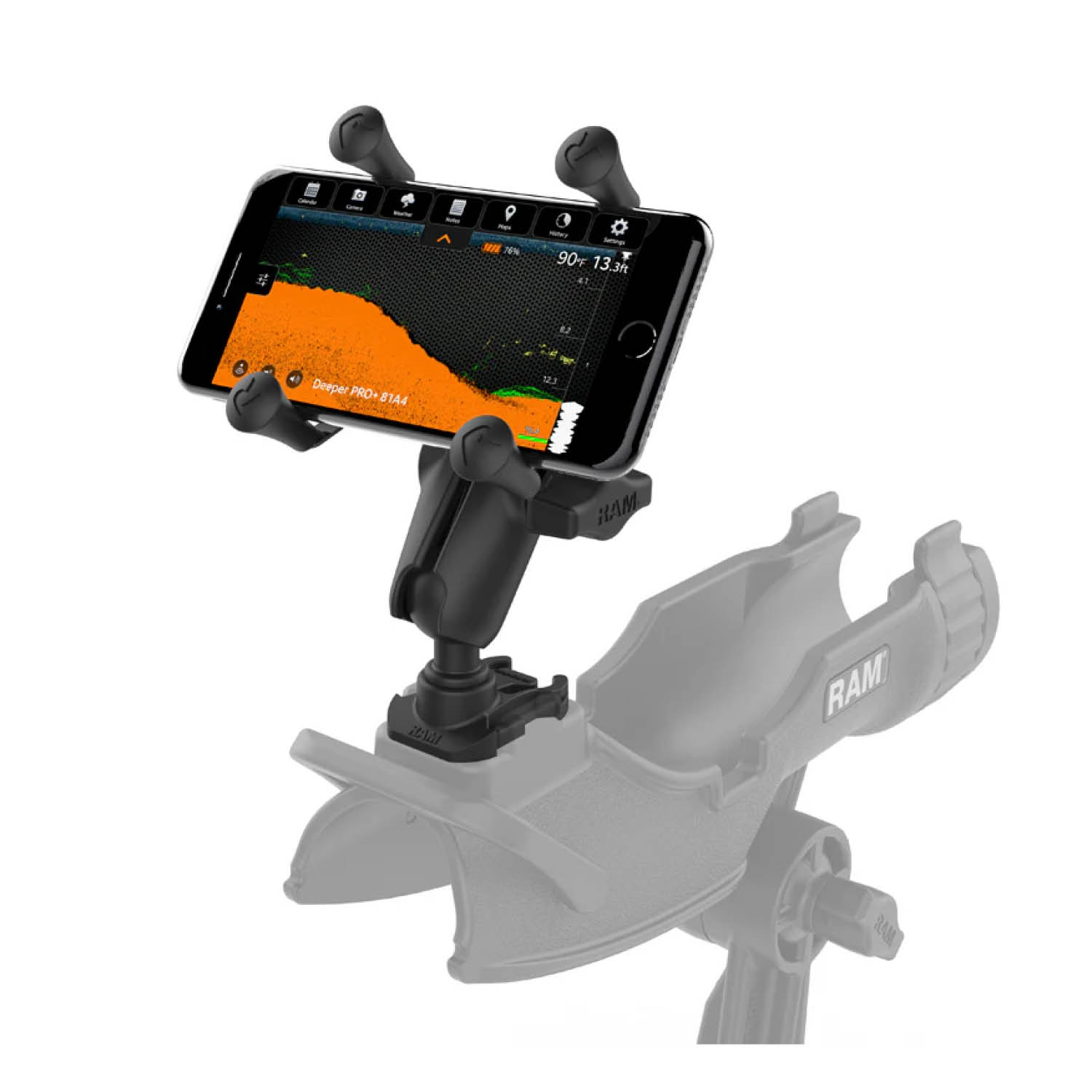 RAM Mounts X-Grip Smartphone Halterung für Original GoPro-Basis (Verbundstoff) - Bis 82,55 mm Breite - Mittlerer Verbindungsarm - GoPro Adapter Basiskugel - B-Kugel (1 Zoll)