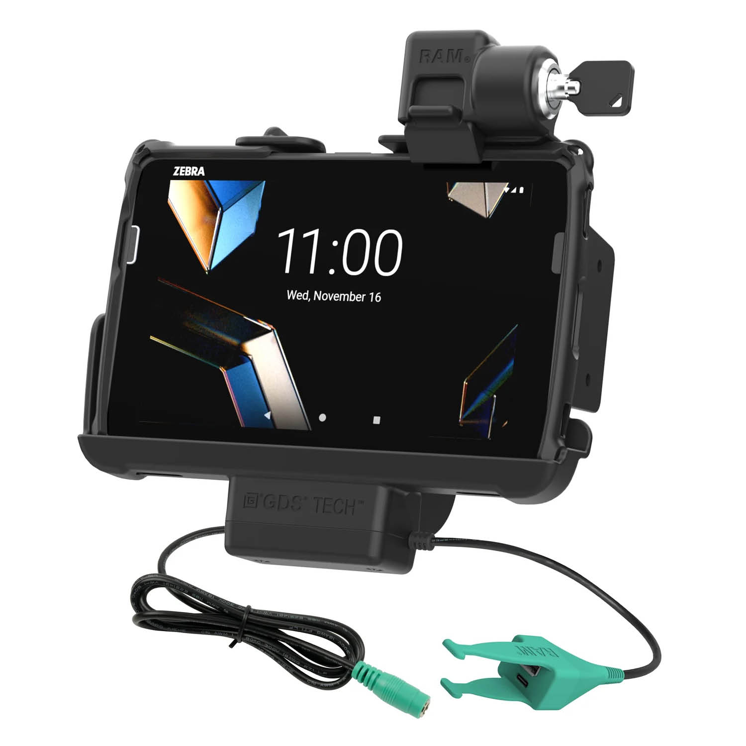 RAM Mounts Form-Fit Holder (Key-Locking) for Zebra ET401, ET40 & ET45 (8“) Tablets - In Rugged Boot/RAM Skin - 5.5mm DC Power Supply & USB-A/USB-C Connector