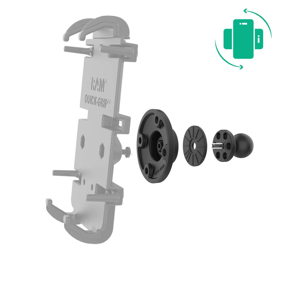 RAM Mounts Rotation Kugel-Adapter für Halteschalen - B-Kugel (1 Zoll), Verbundstoff, 2-/4-Loch AMPS
