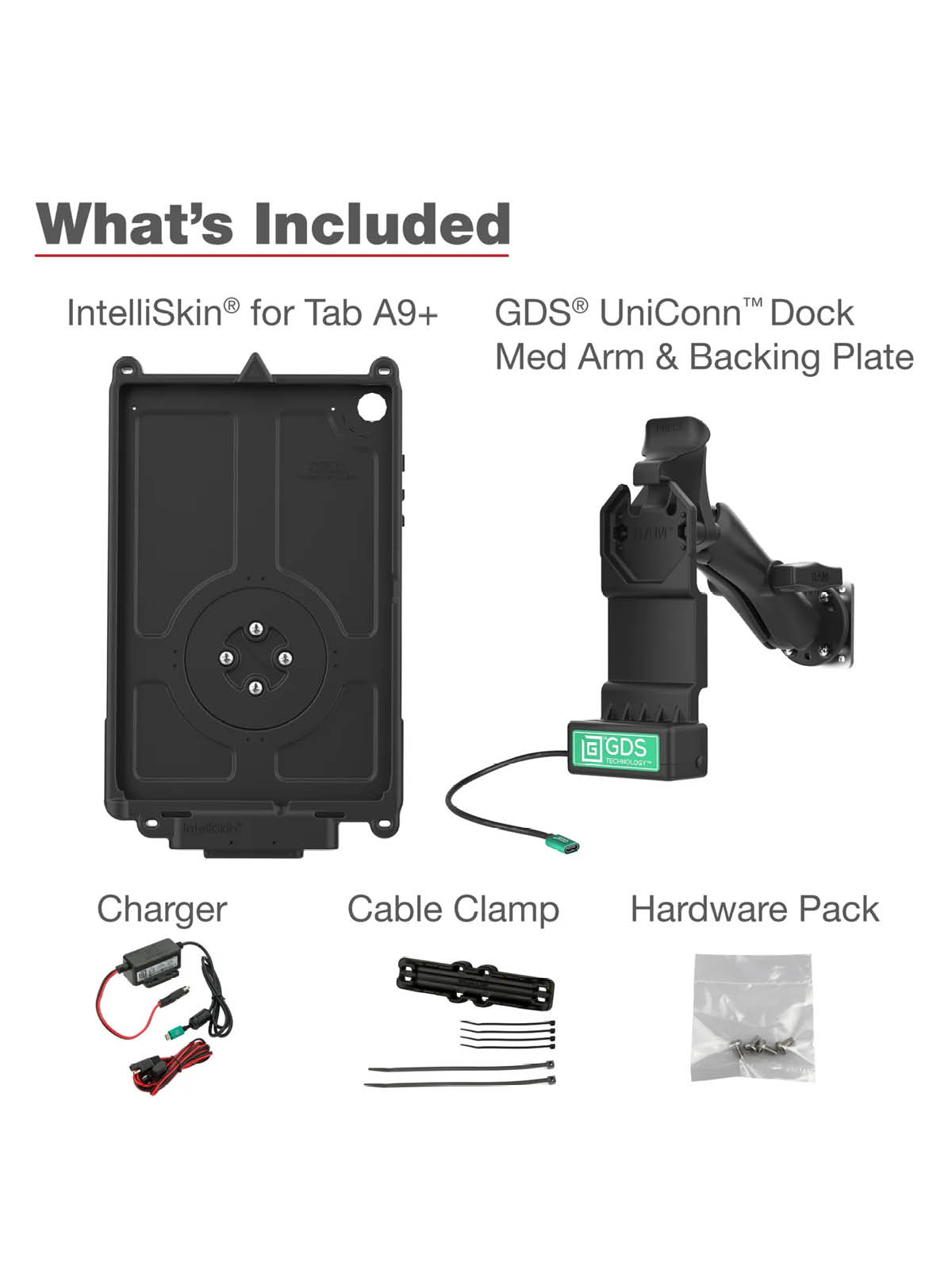 RAM Mounts GDS Uni-Conn Fahrzeug-Kit für Samsung Galaxy Tab A9+ - C-Kugel (1,5 Zoll), USB-C