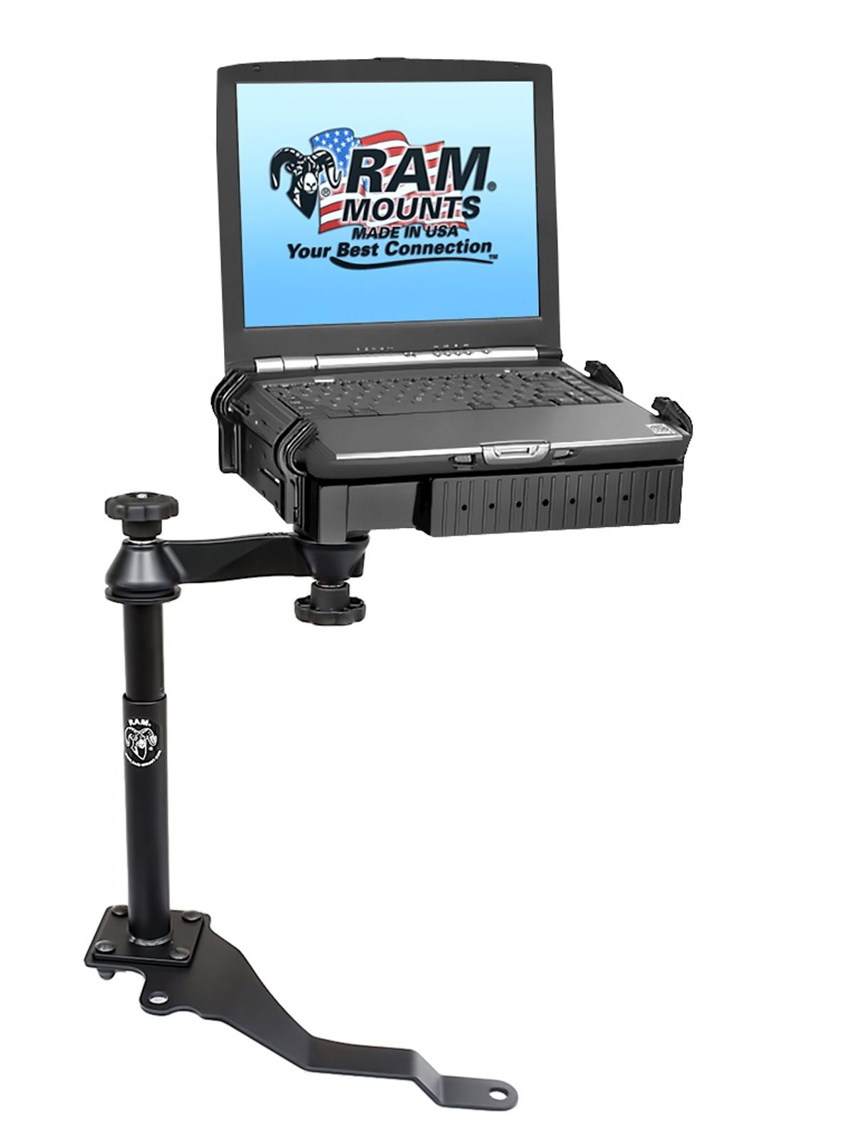RAM Mounts Laptop-Halterung für Fahrzeuge - Fahrzeug-Basis, Doppel-Schwenkarm, Tough-Tray Halteschale, Jeep Wrangler