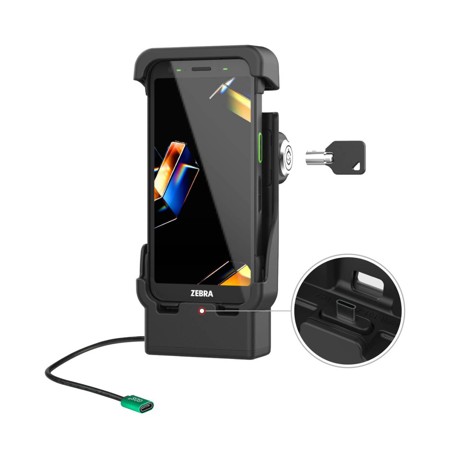 RAM Mounts Form-Fit Holder (Key-locking) with USB-C for Zebra TC701 - 2-Loch AMPS - USB-C Connector