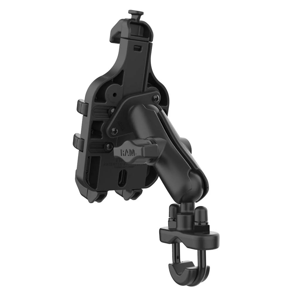 RAM Mounts Quick-Grip™ Pro Universal Lenker-/Rohr-Halterung - B-Kugel (1 Zoll), Schraub-Klemme (12,7-31,8 mm), mittlerer Verbindungsarm, MagSafe kompatibel
