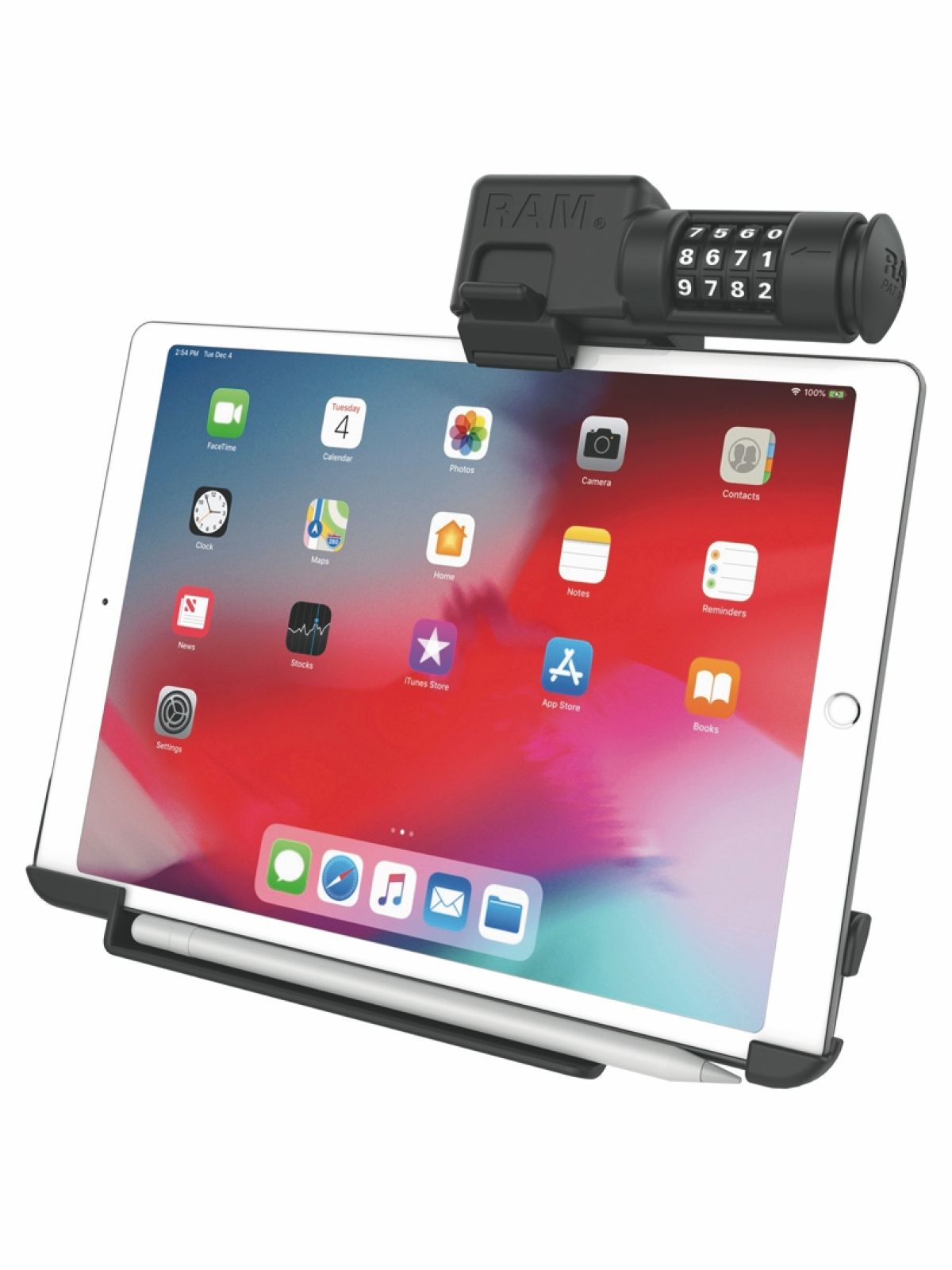 RAM Mounts EZ-Roll'r Form-Fit Halteschale Landscape-Format für Apple iPad Pro 11" / Air 4 (ohne Schutzhüllen) - mit Zahlenschloss, AMPS-Anbindung,